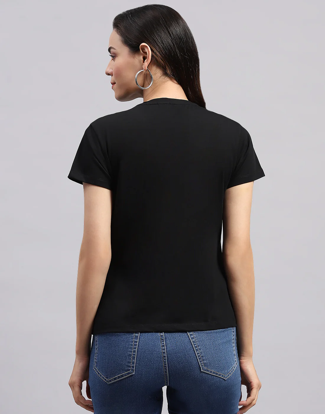 Women Black Printed Round Neck Half Sleeve Top - Image 6