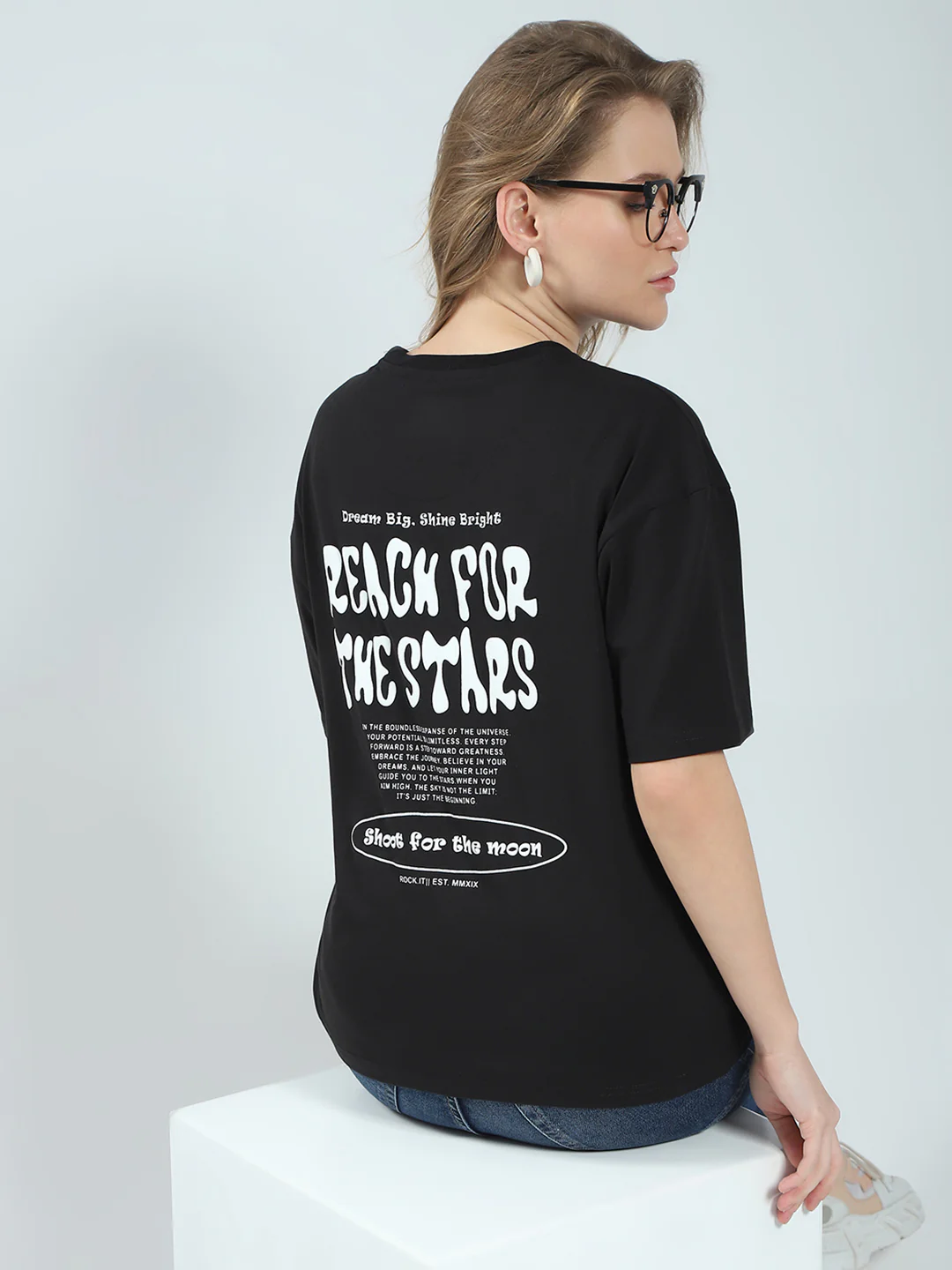 Rock.it Women Black Printed Round Neck Half Sleeve Top - Image 6