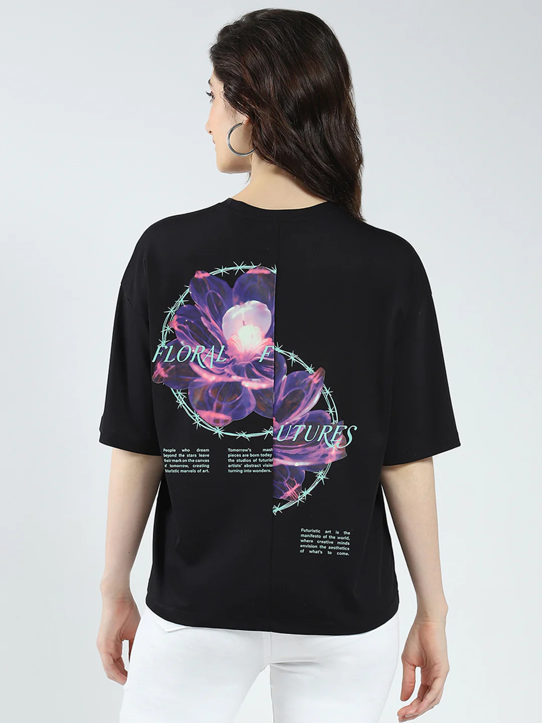 Women Black Printed Round Neck Half Sleeve Top - Image 6