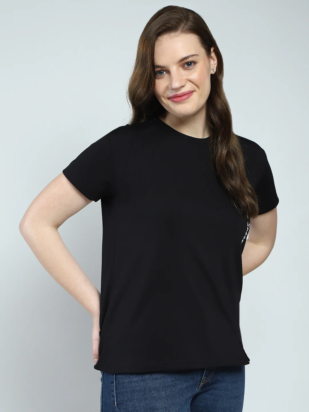 Women Black Printed Round Neck Half Sleeve Top - Image 4