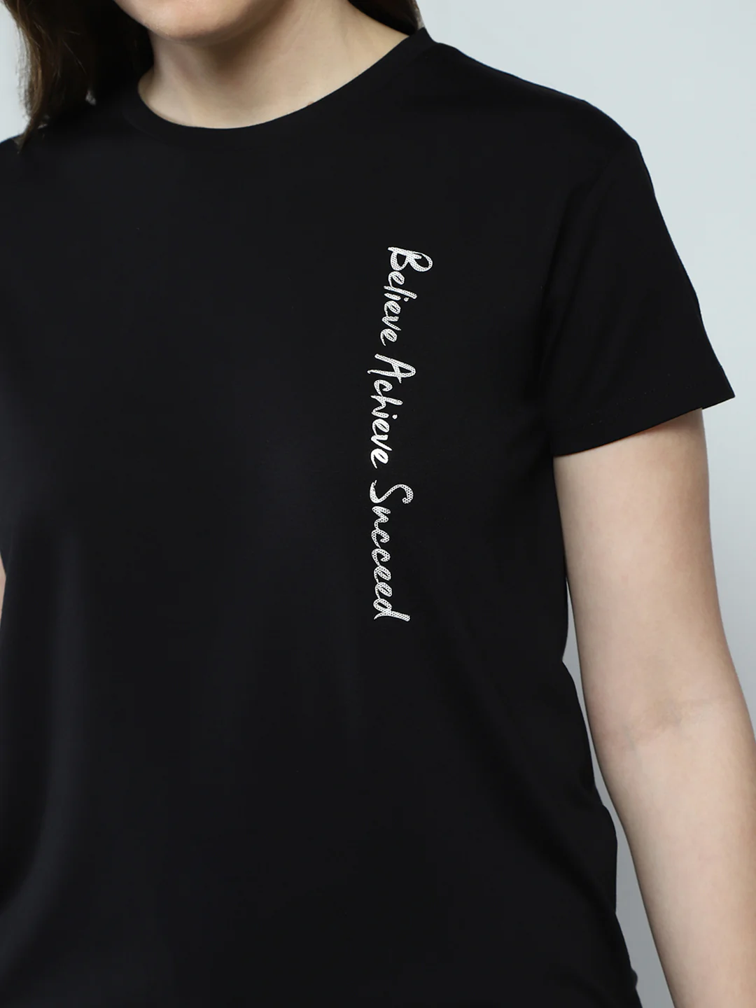 Women Black Printed Round Neck Half Sleeve Top - Image 7