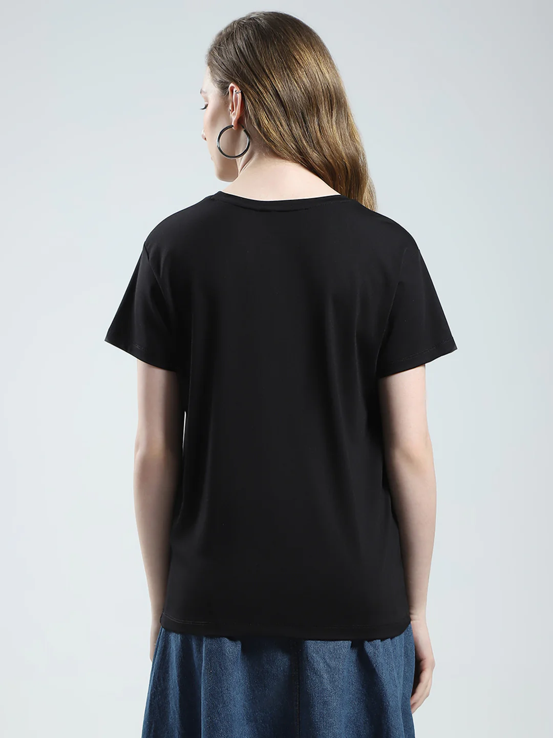 Women Black Printed Round Neck Half Sleeve Top - Image 5