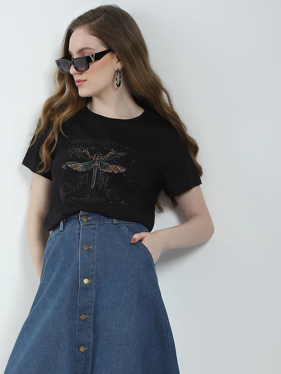 Women Black Printed Round Neck Half Sleeve Top - Image 6