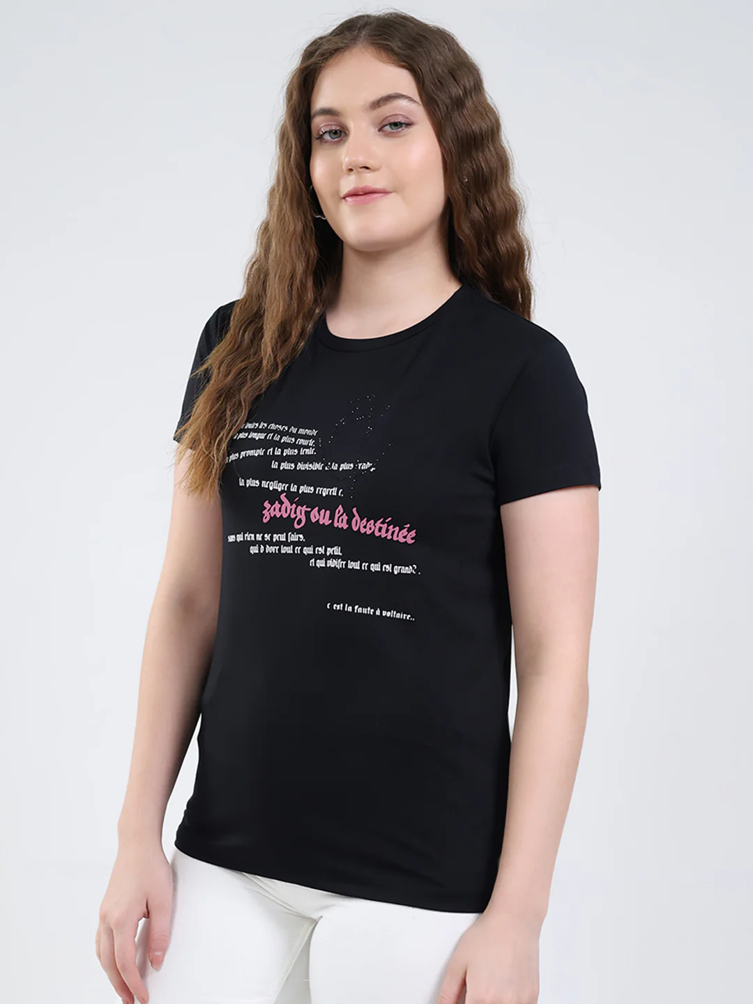 Women Black Printed Round Neck Half Sleeve Top - Image 3