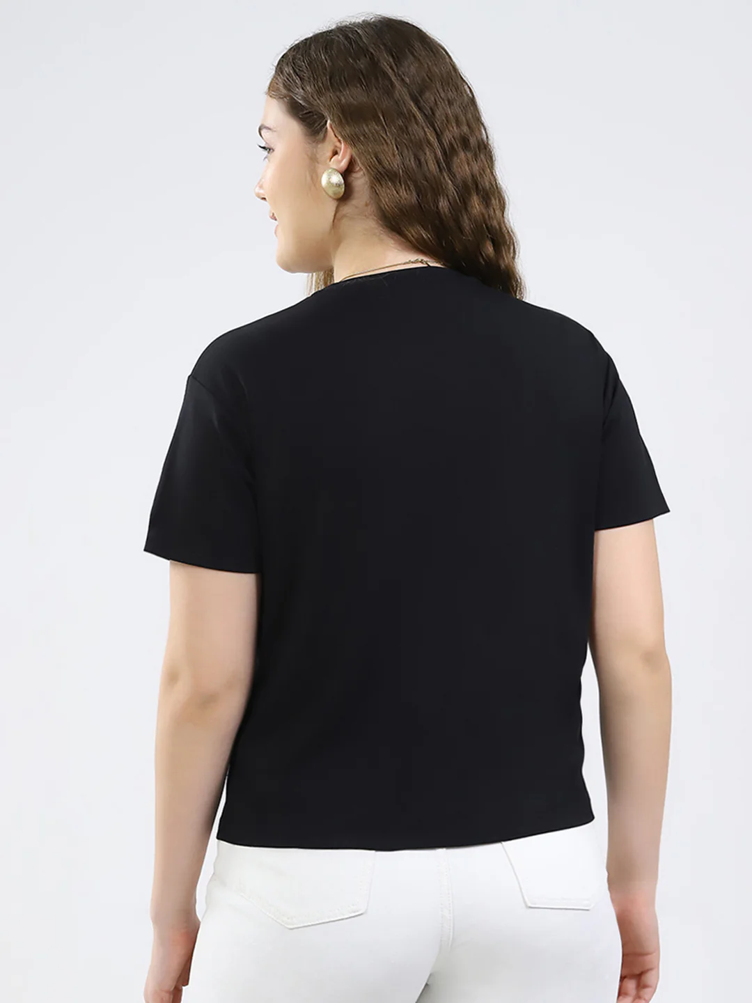 Women Black Printed Round Neck Half Sleeve Top - Image 5