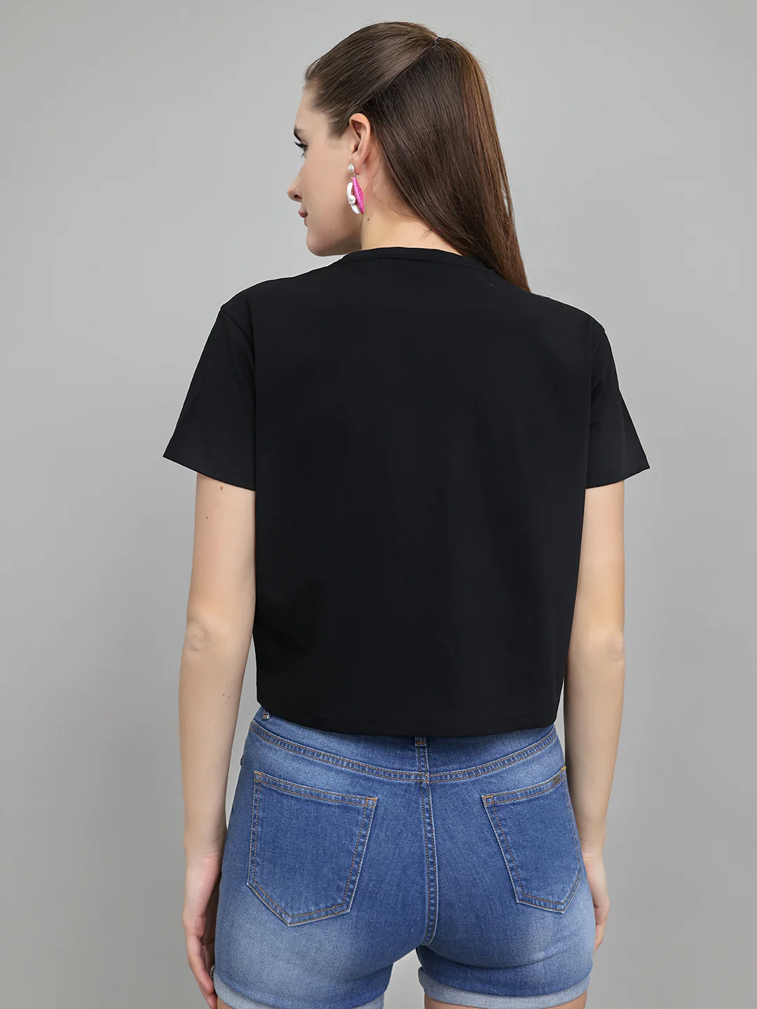Women Black Printed Round Neck Half Sleeve Top - Image 4