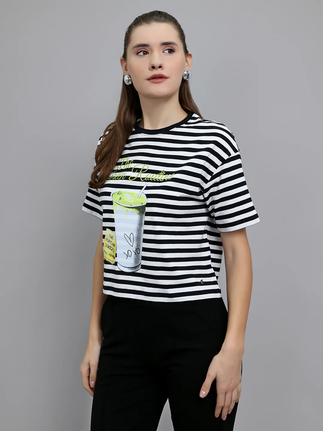 Women Black Printed Round Neck Half Sleeve Top - Image 2