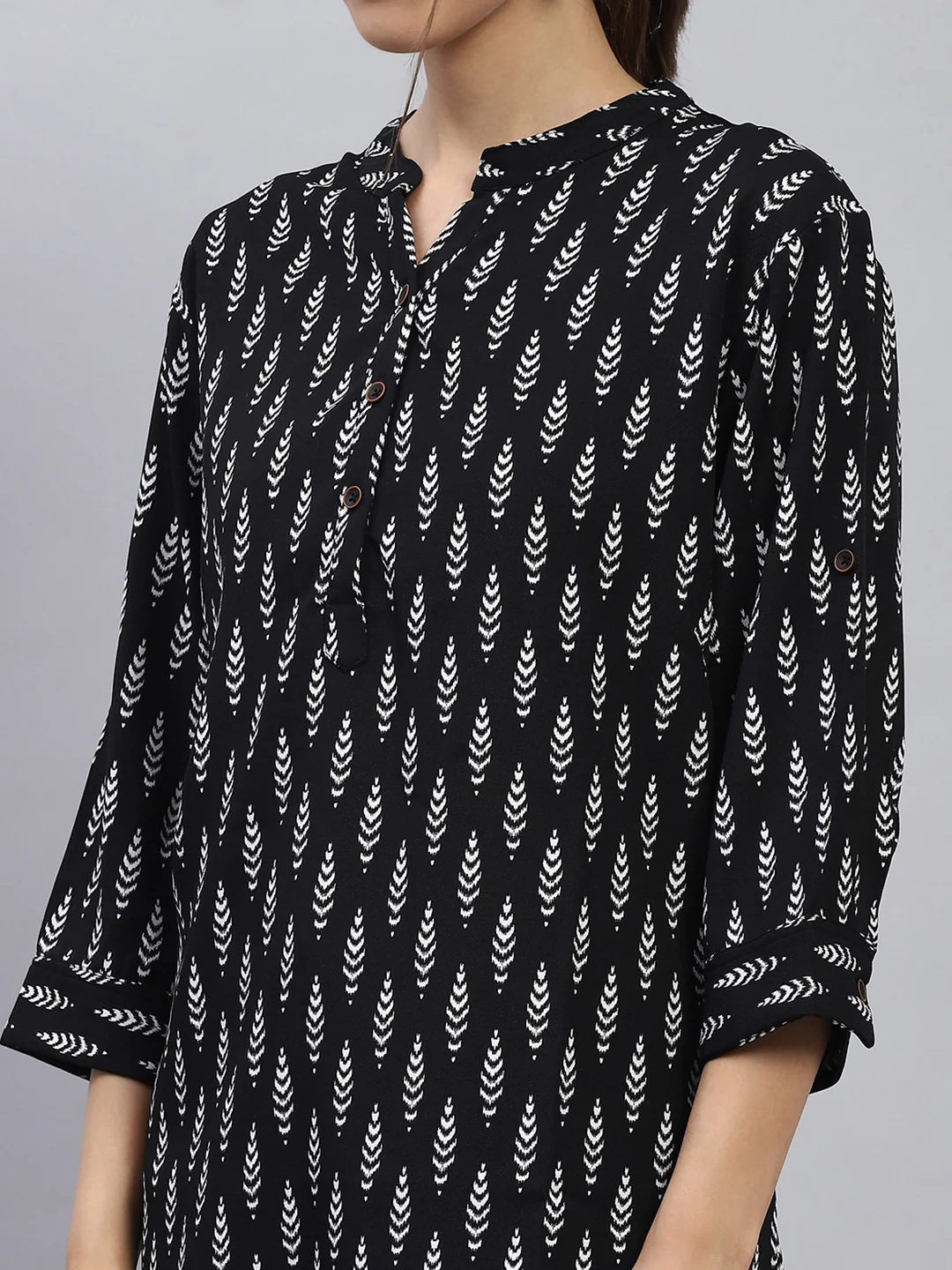 Women Black Printed Round Neck 3/4th Sleeve Top - Image 6