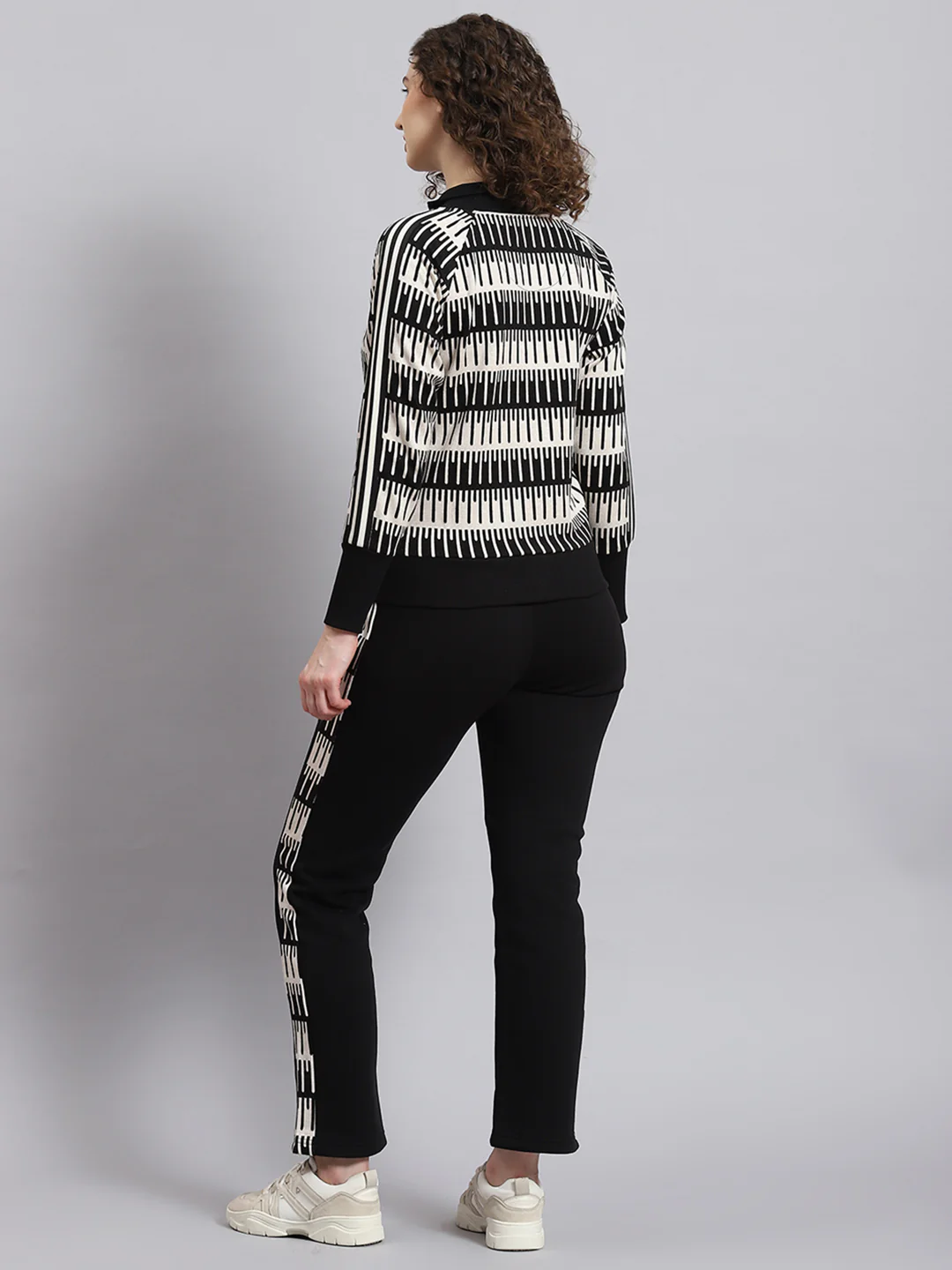 Women Black Printed Stand Collar Full Sleeve Tracksuit - Image 4