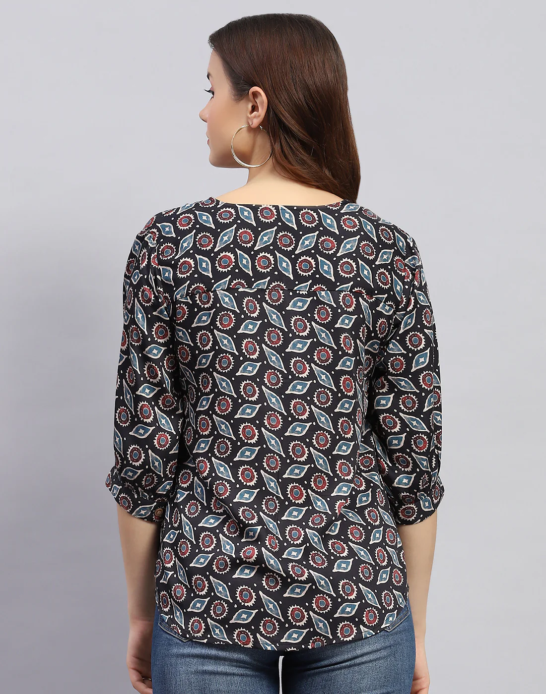 Women Black Printed V Neck 3/4 Sleeve Top - Image 6