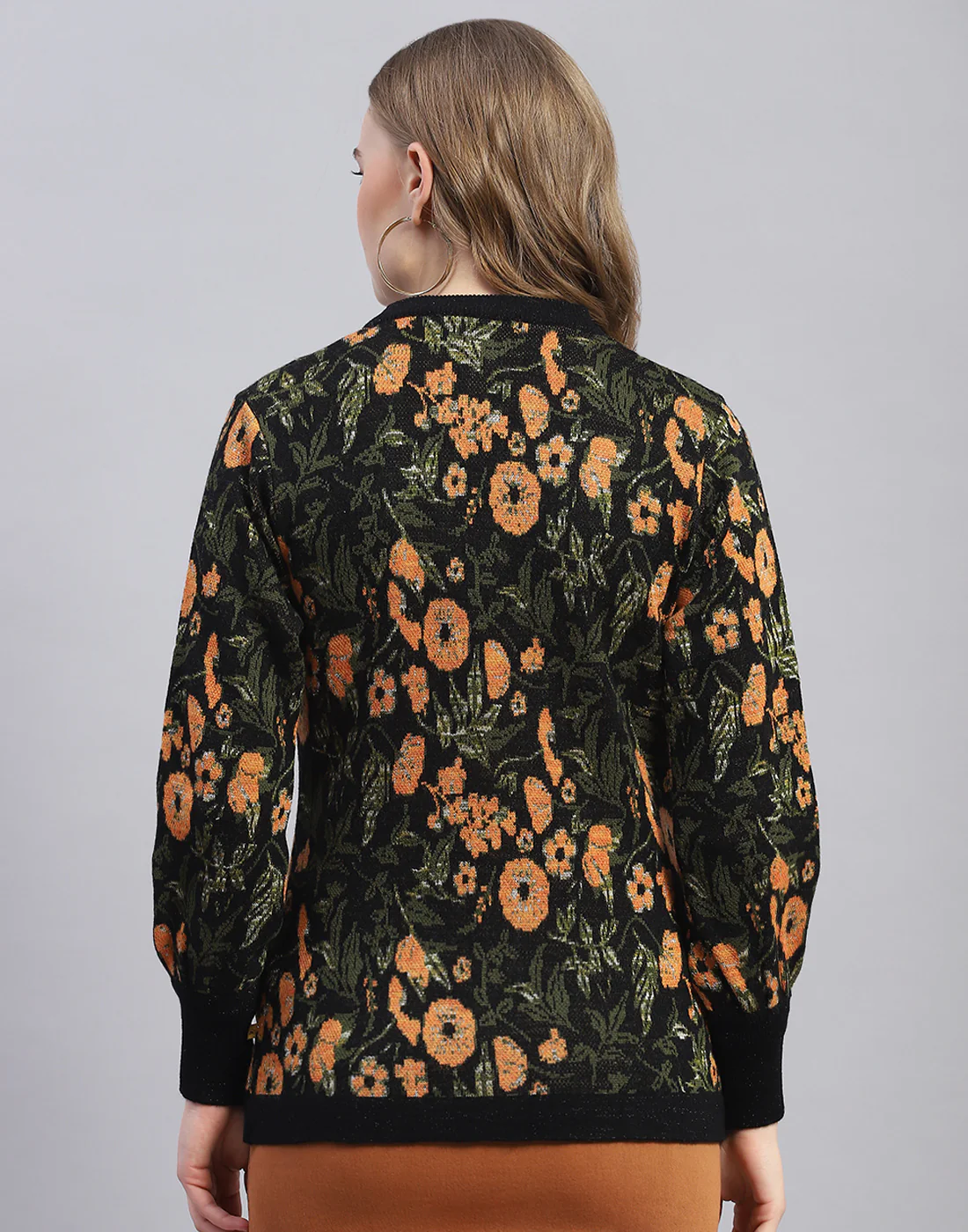 Women Black Printed V Neck Full Sleeve Cardigan - Image 5