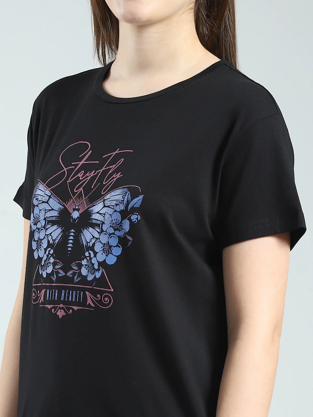 Women Black Printed Round Neck Half Sleeve Lower Set - Image 7