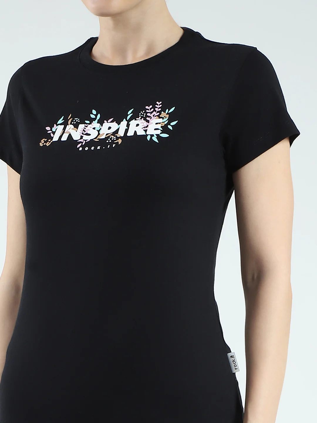 Rock.it Women Black Printed Round Neck Half Sleeve Top - Image 7