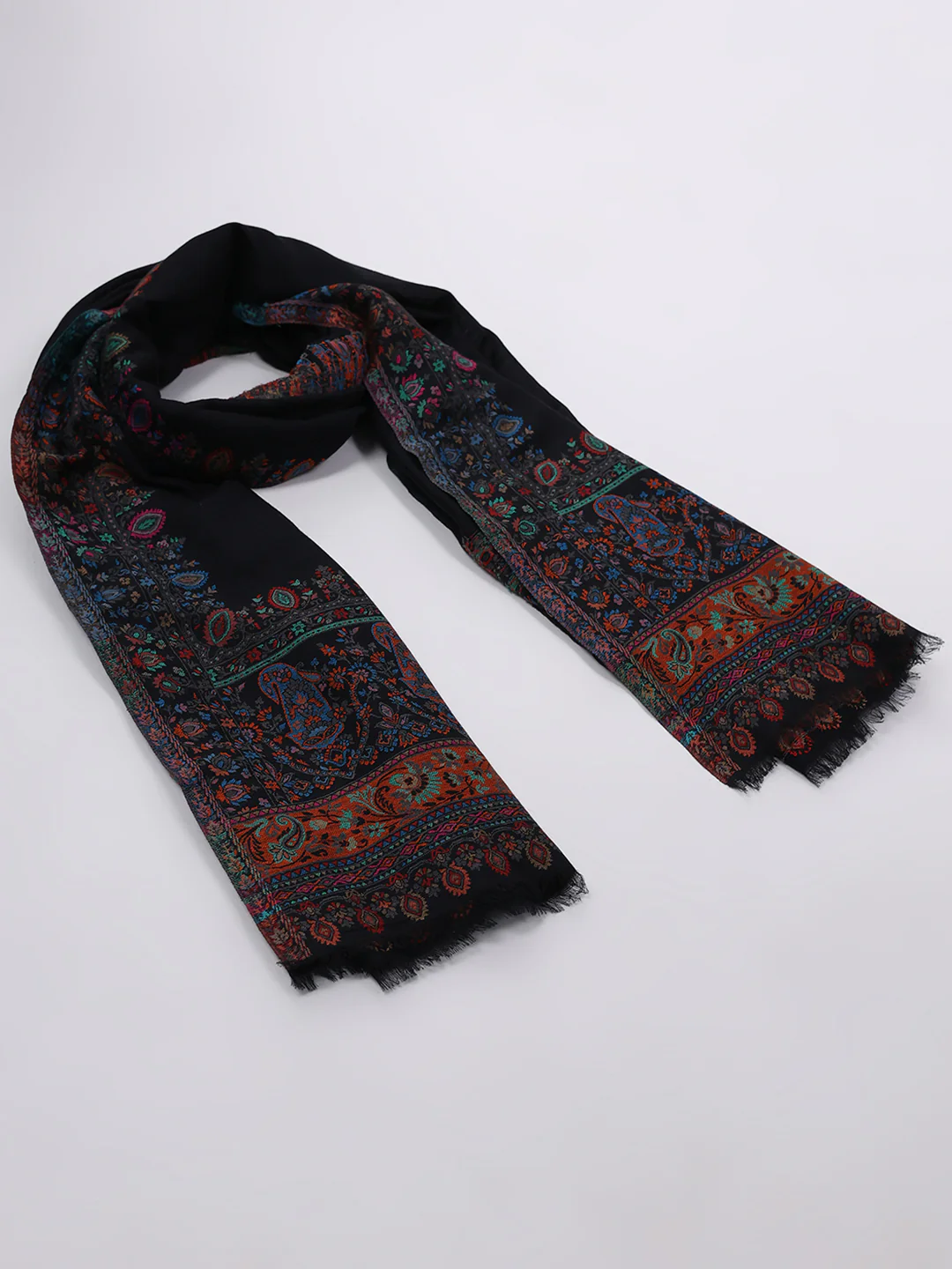 Women Black Printed Wool Blend Shawl - Image 2