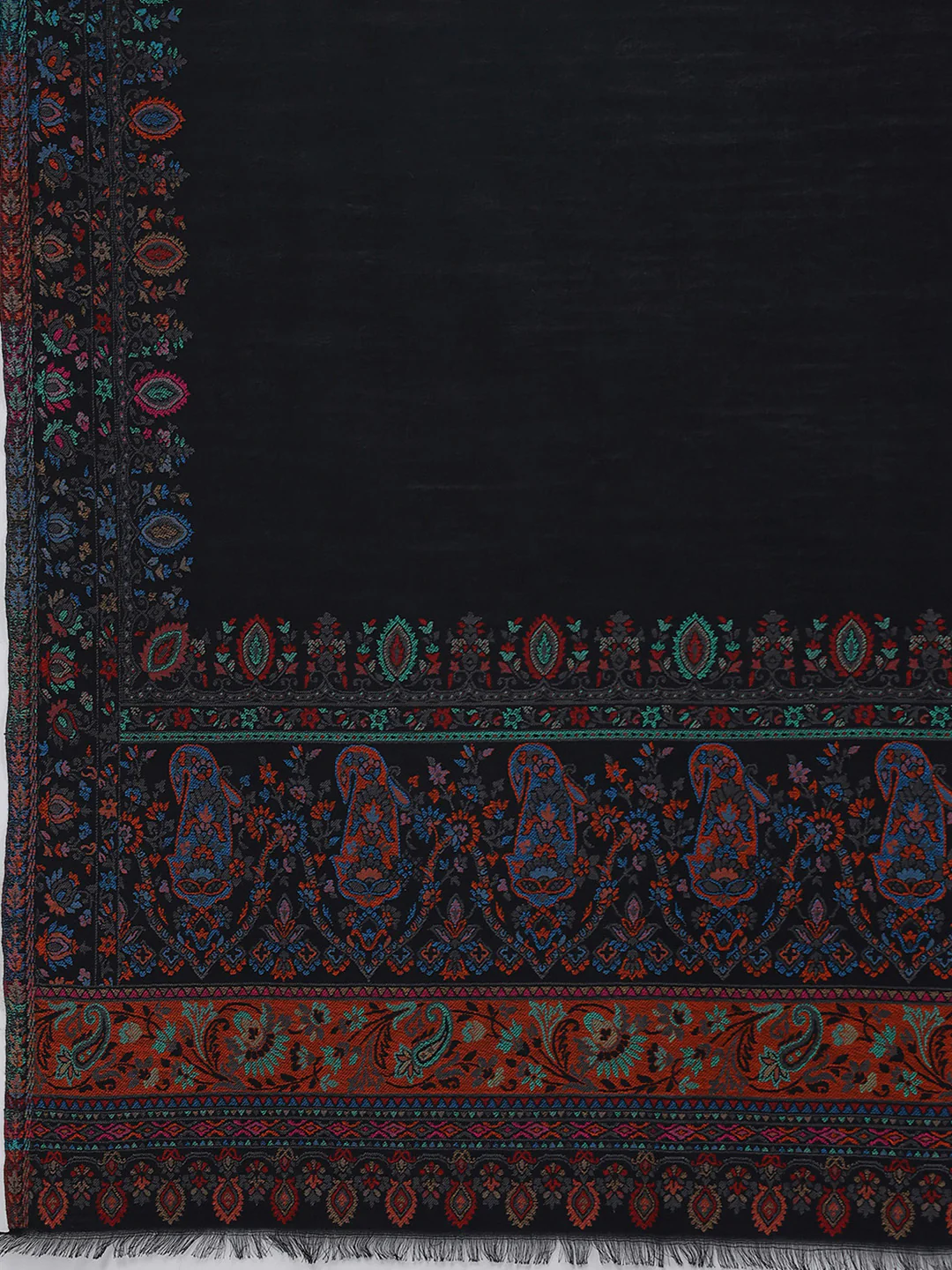 Women Black Printed Wool Blend Shawl - Image 6