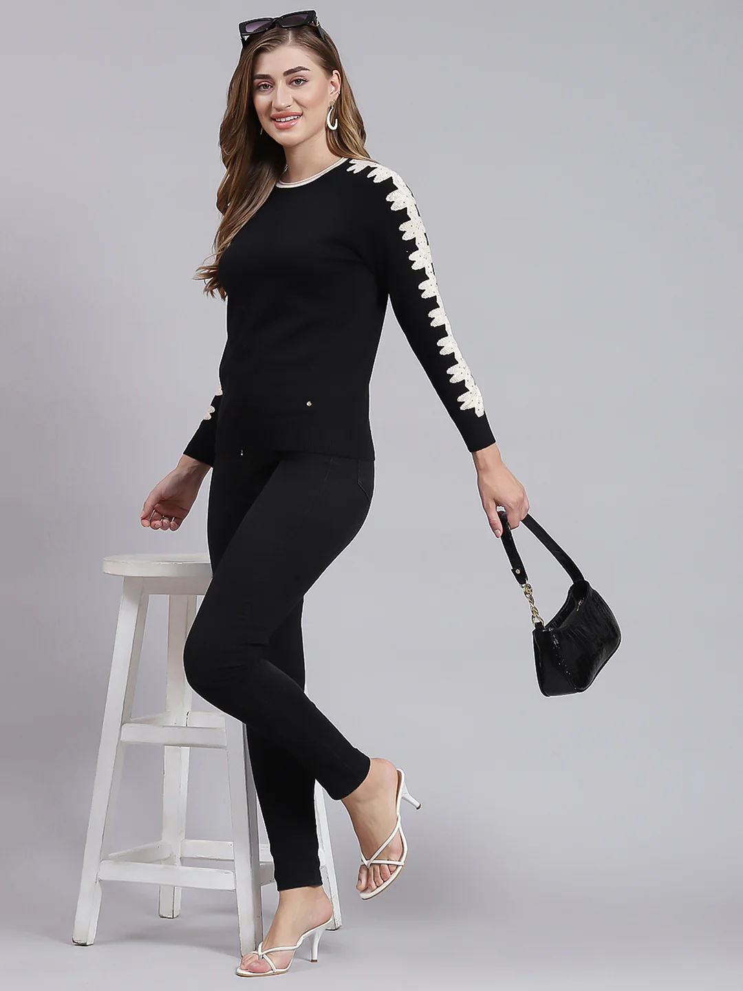 Women Black Printed Wool blend Top - Image 5