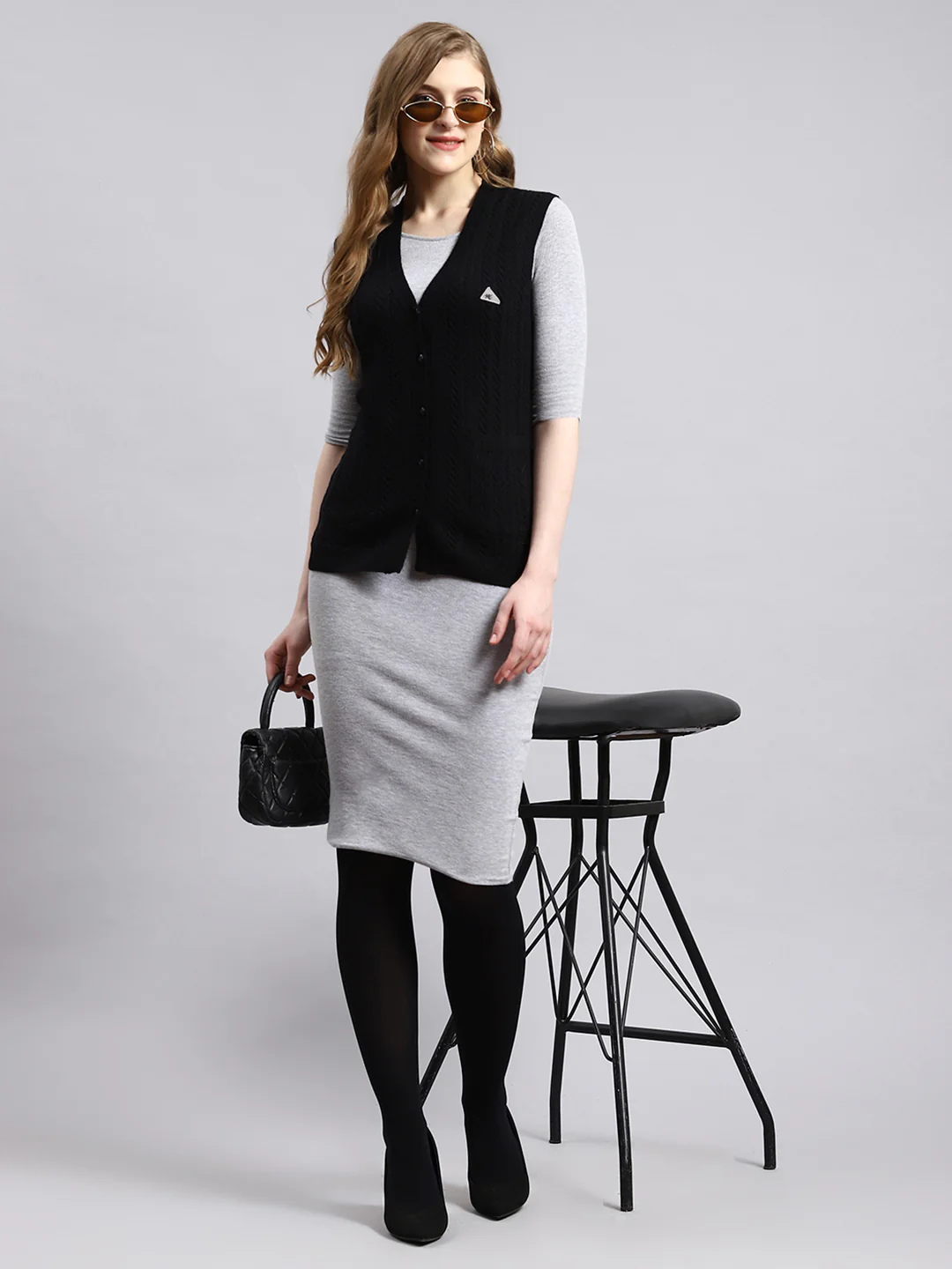 Women Black Self Cardigan - Image 5
