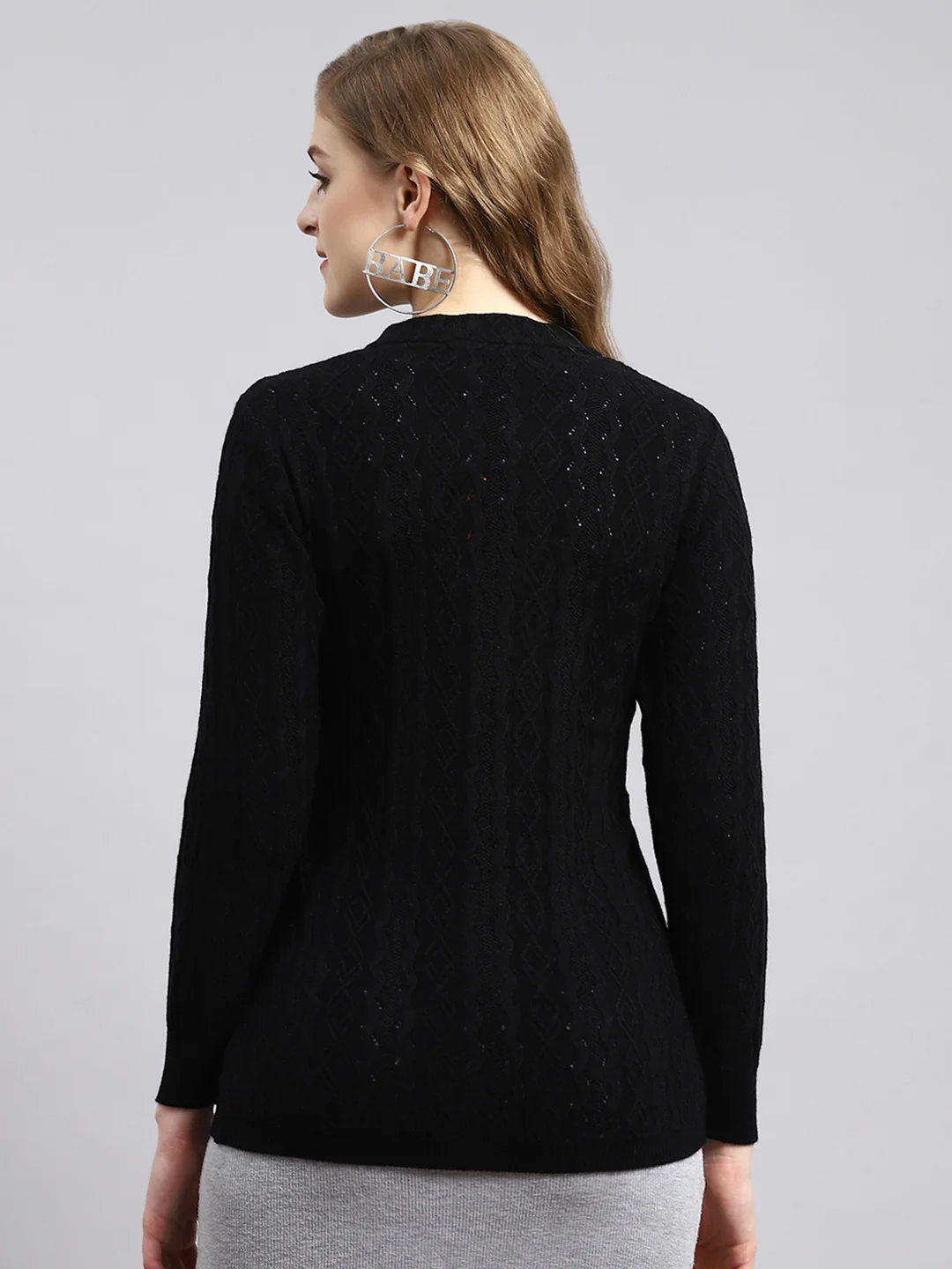 Women Black Self Cardigan - Image 4