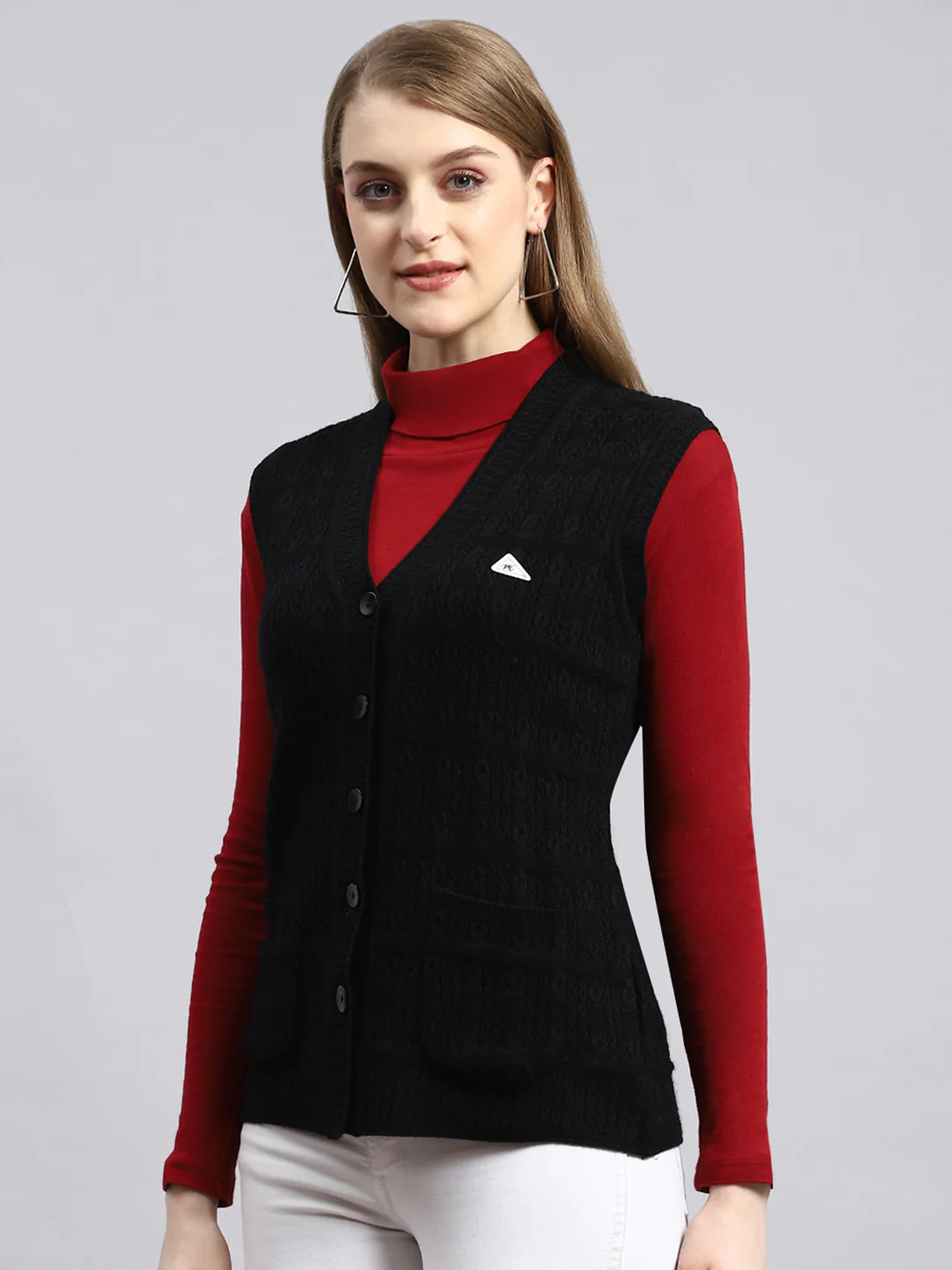 Women Black Self Cardigan - Image 3