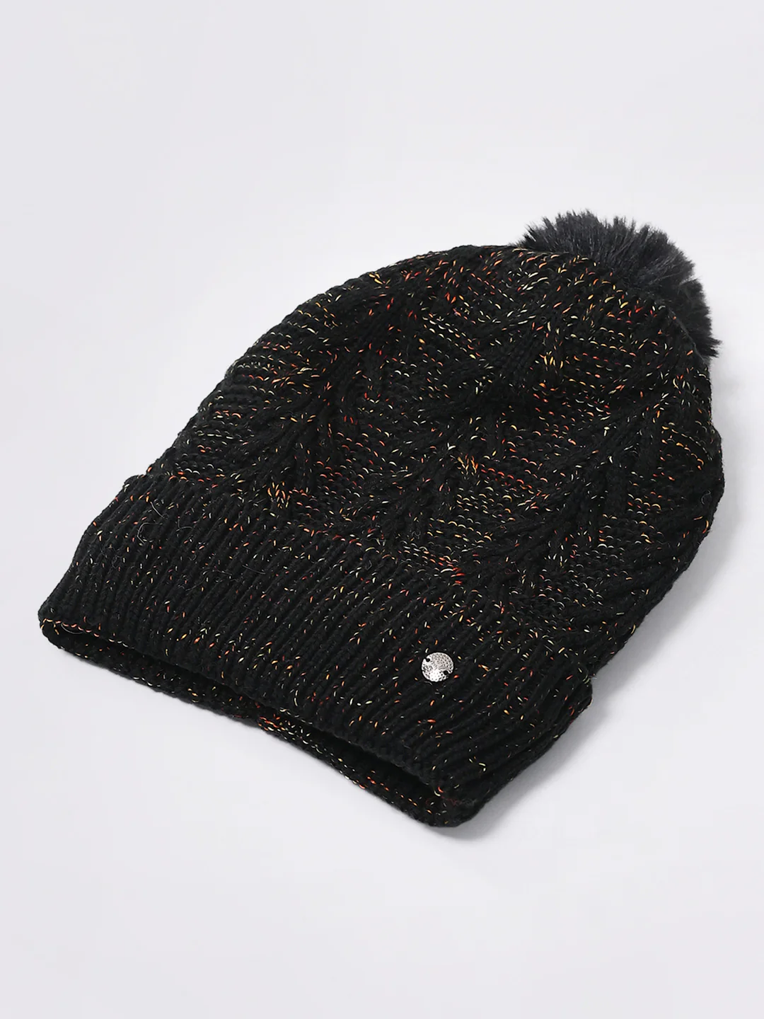 Women Black Self Design Blend Wool Cap - Image 6