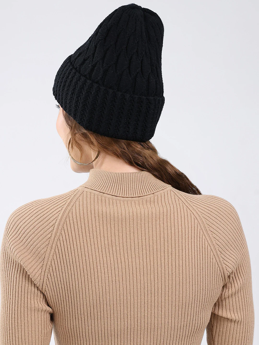 Women Black Self Design Blend Wool Cap - Image 5