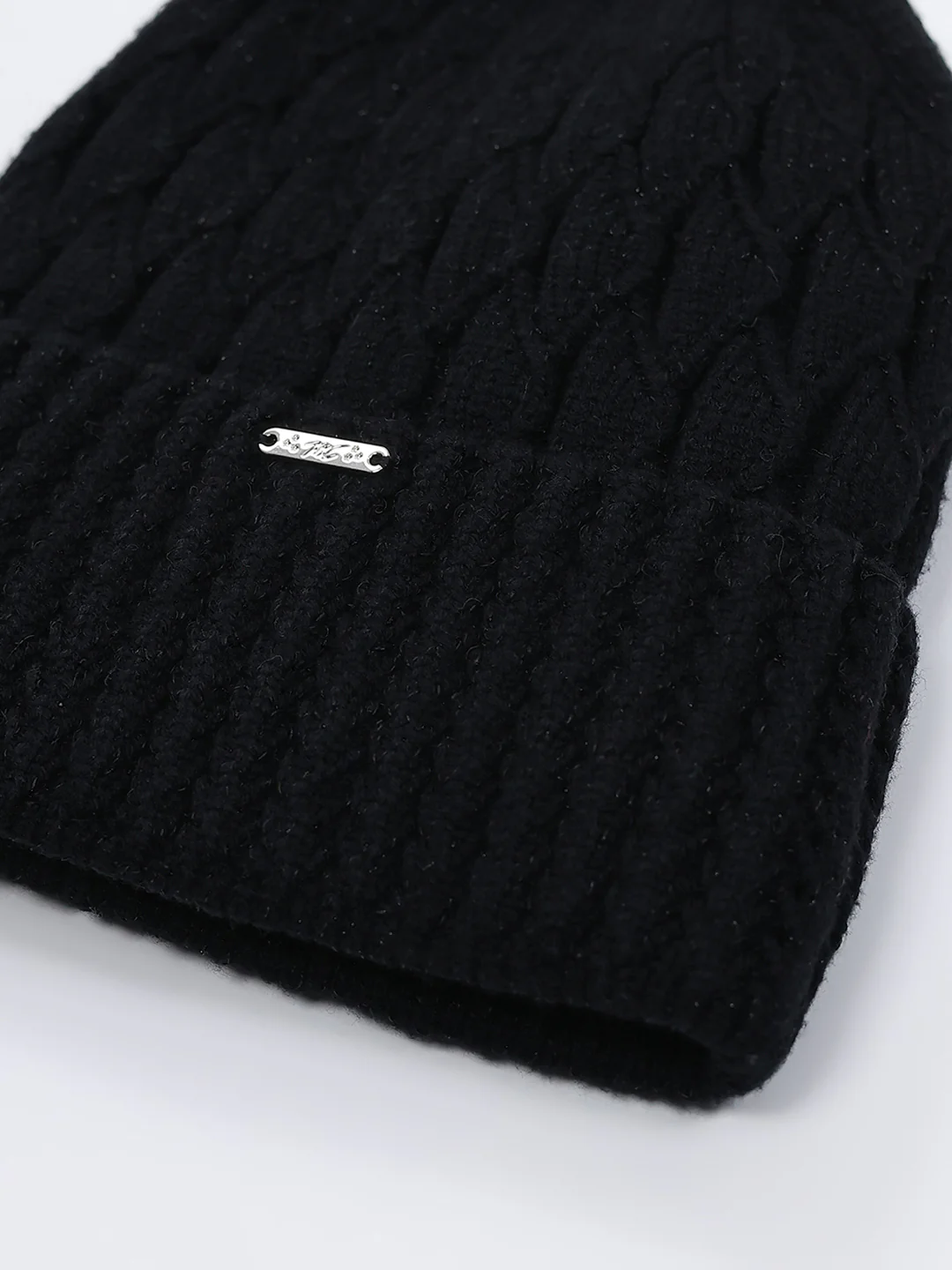 Women Black Self Design Blend Wool Cap - Image 7