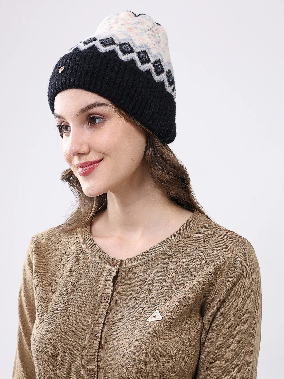 Women Black Self Design Blend Wool Cap - Image 3
