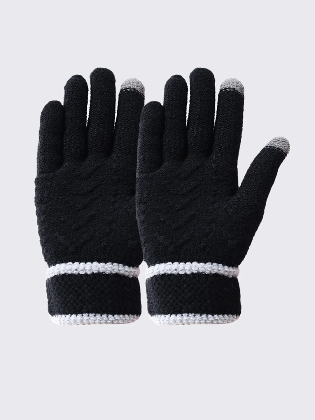 Women Black Self Design Blend Wool Gloves - Image 3