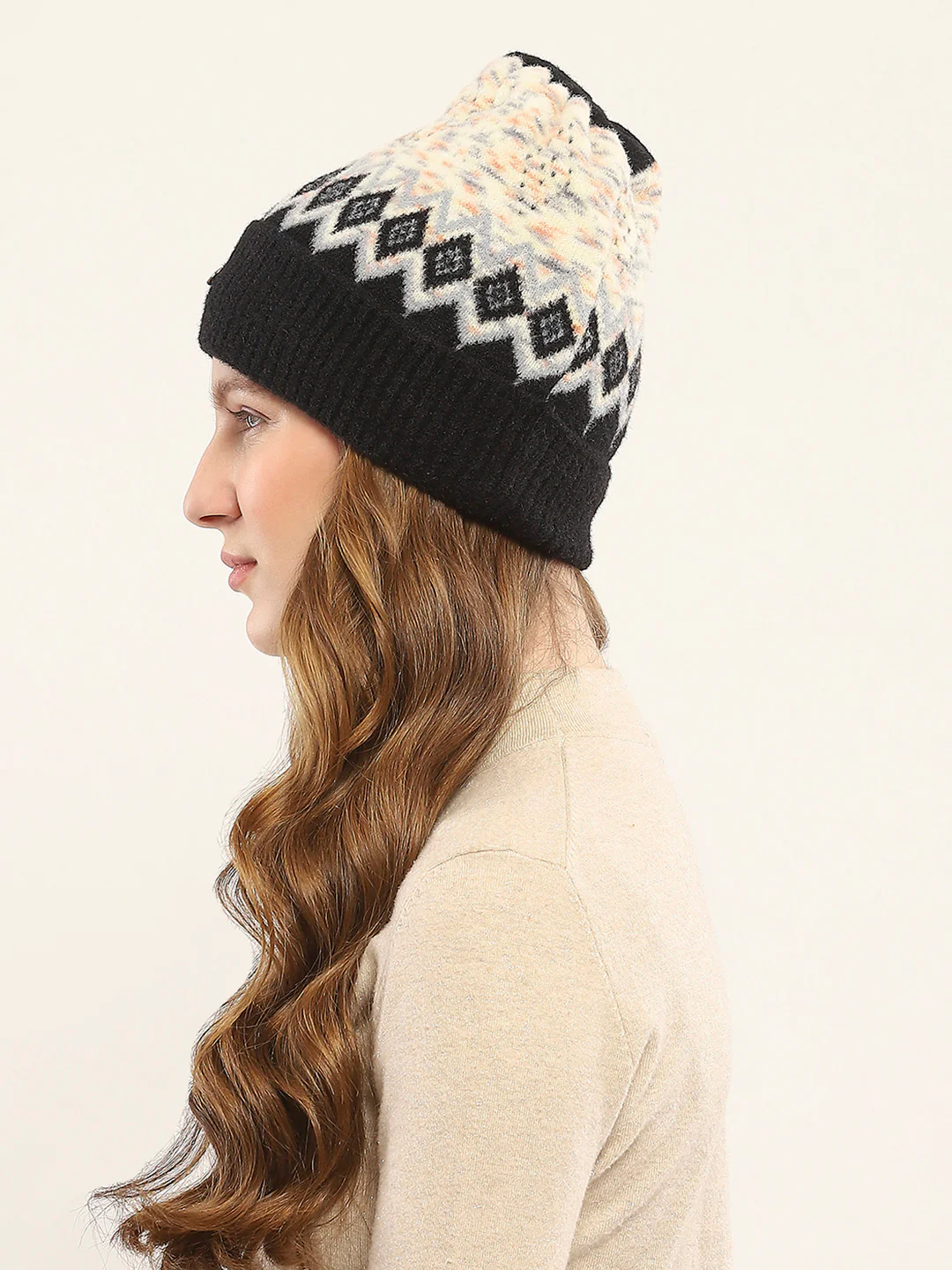 Women Black Self Design Cap - Image 3