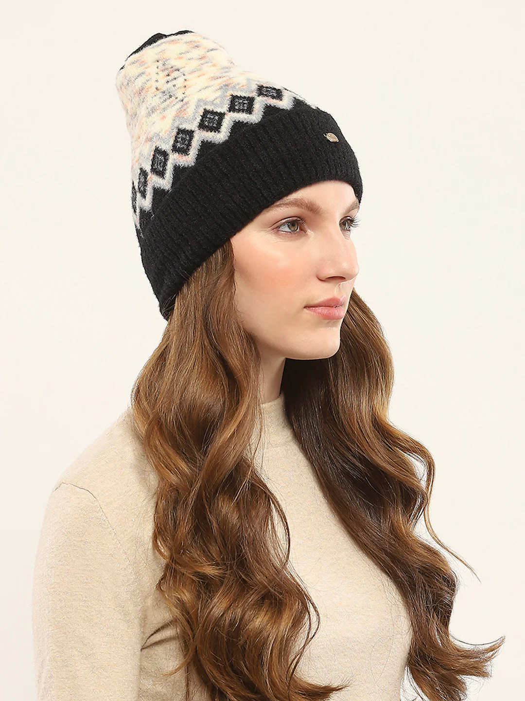 Women Black Self Design Cap - Image 4