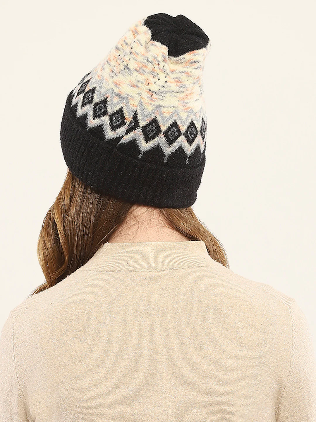 Women Black Self Design Cap - Image 5