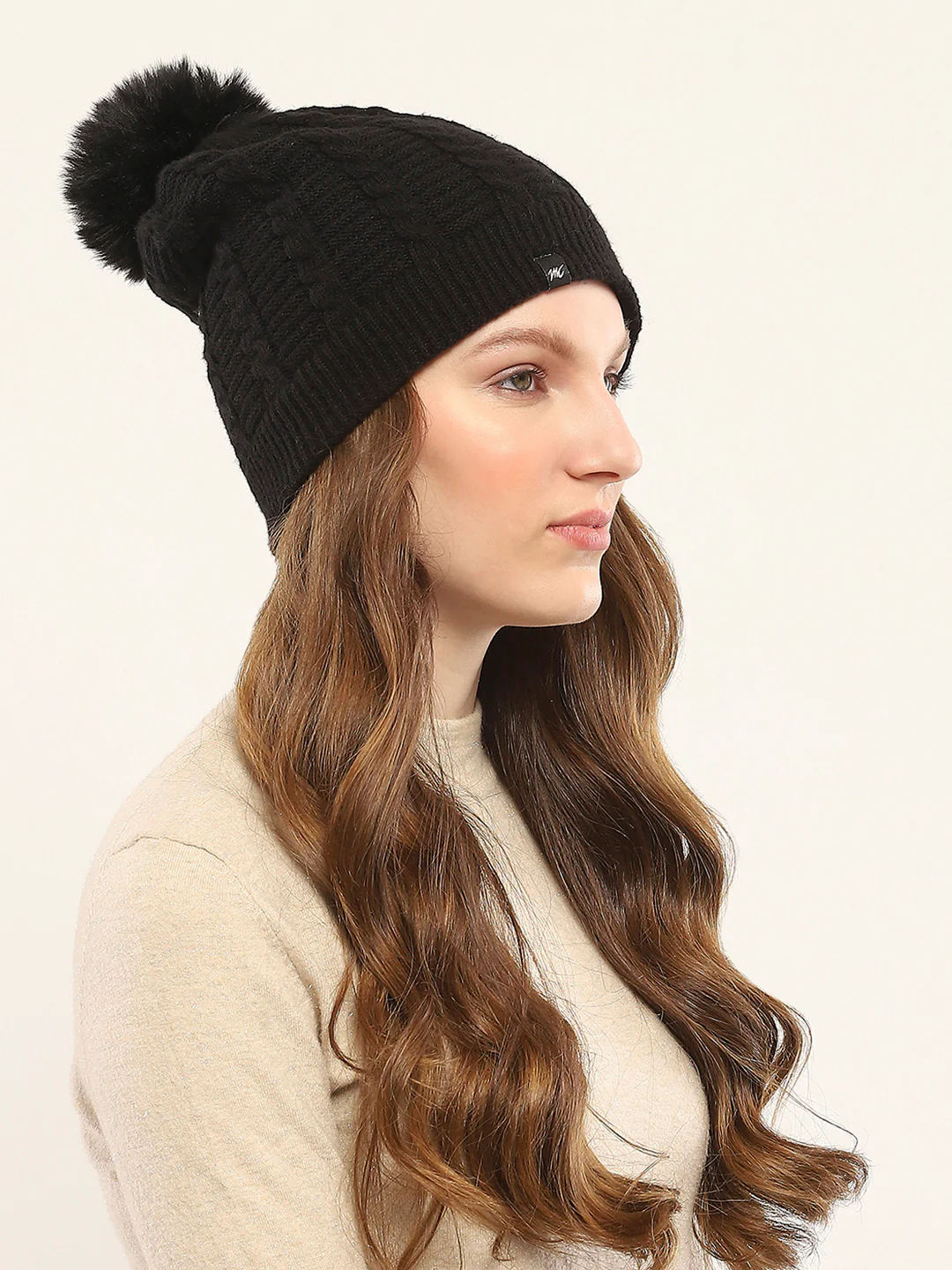 Women Black Self Design Cap - Image 4