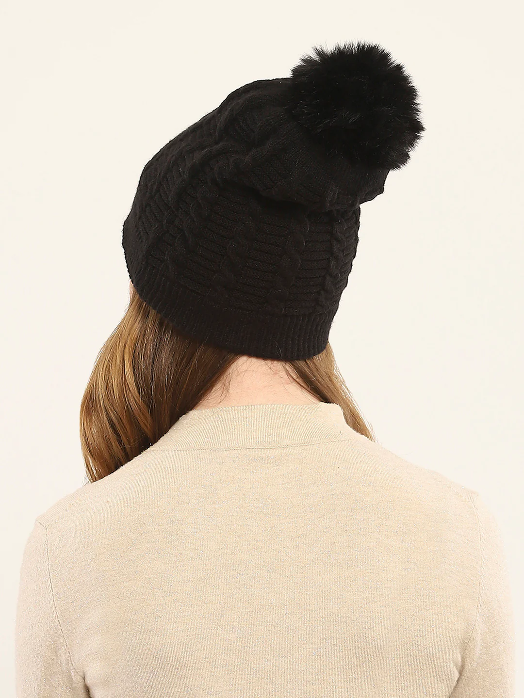 Women Black Self Design Cap - Image 5