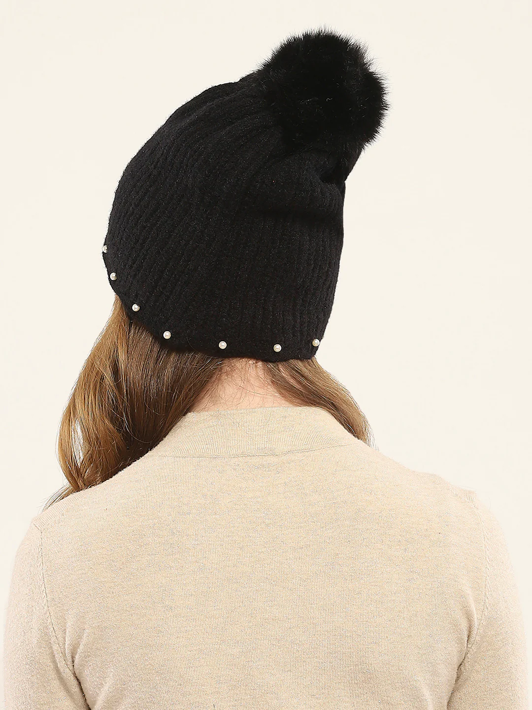 Women Black Self Design Cap - Image 5