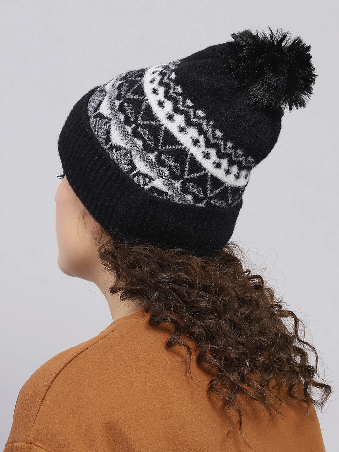 Women Black Self Design Cap - Image 5