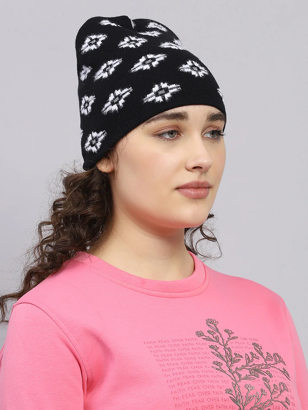 Women Black Self Design Cap - Image 4