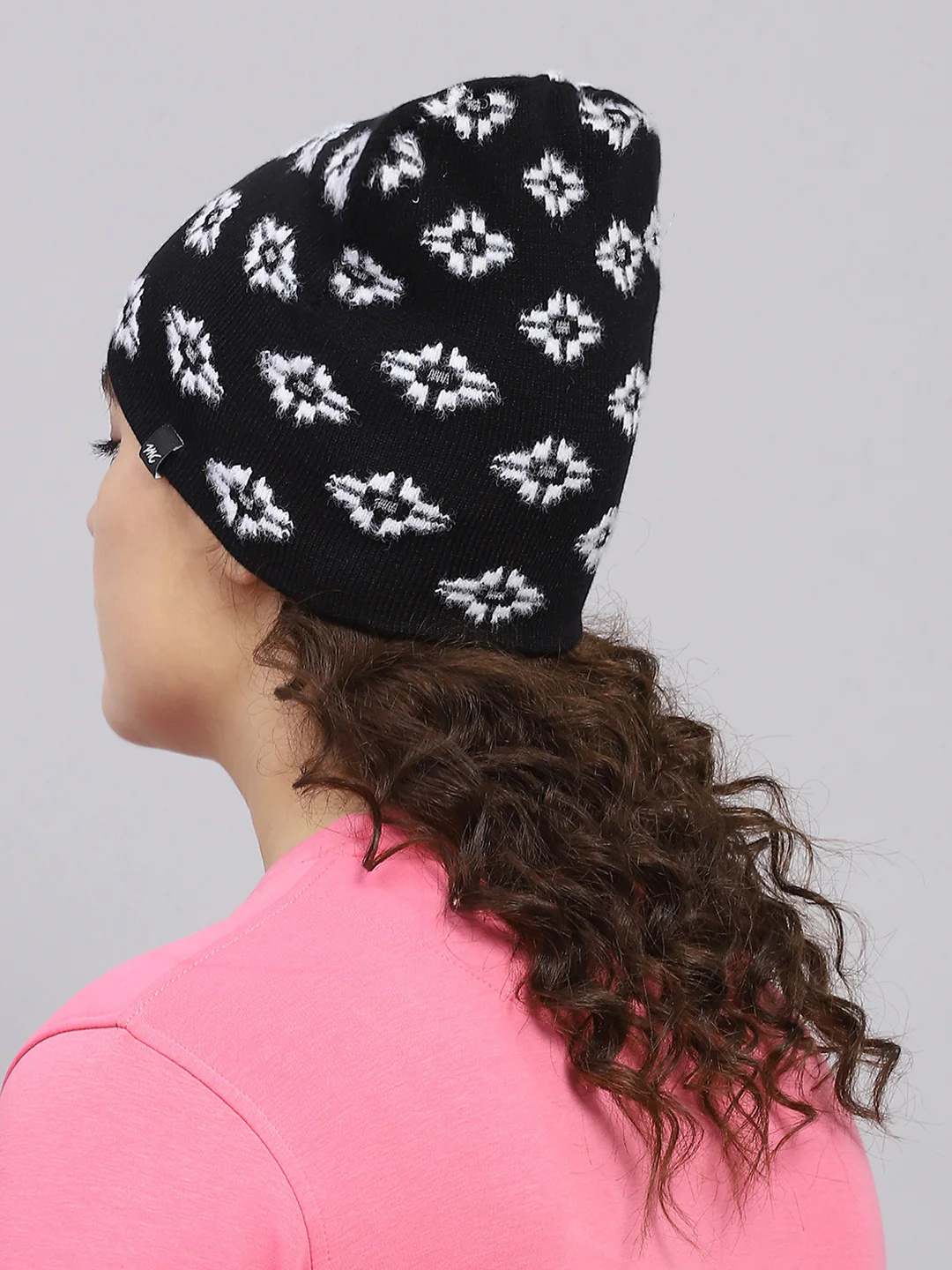Women Black Self Design Cap - Image 5
