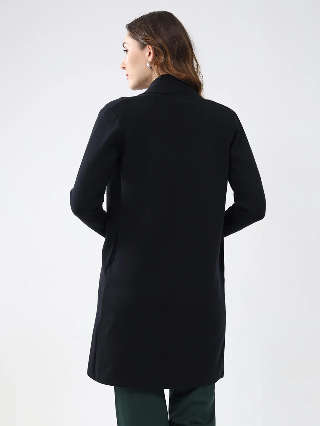 Women Black Self Design Collar Full Sleeve Cardigan - Image 5