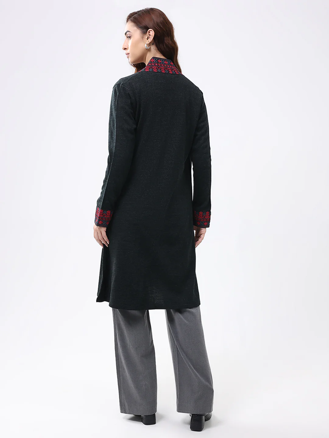 Women Black Self Design Collar Full Sleeve Cardigan - Image 5