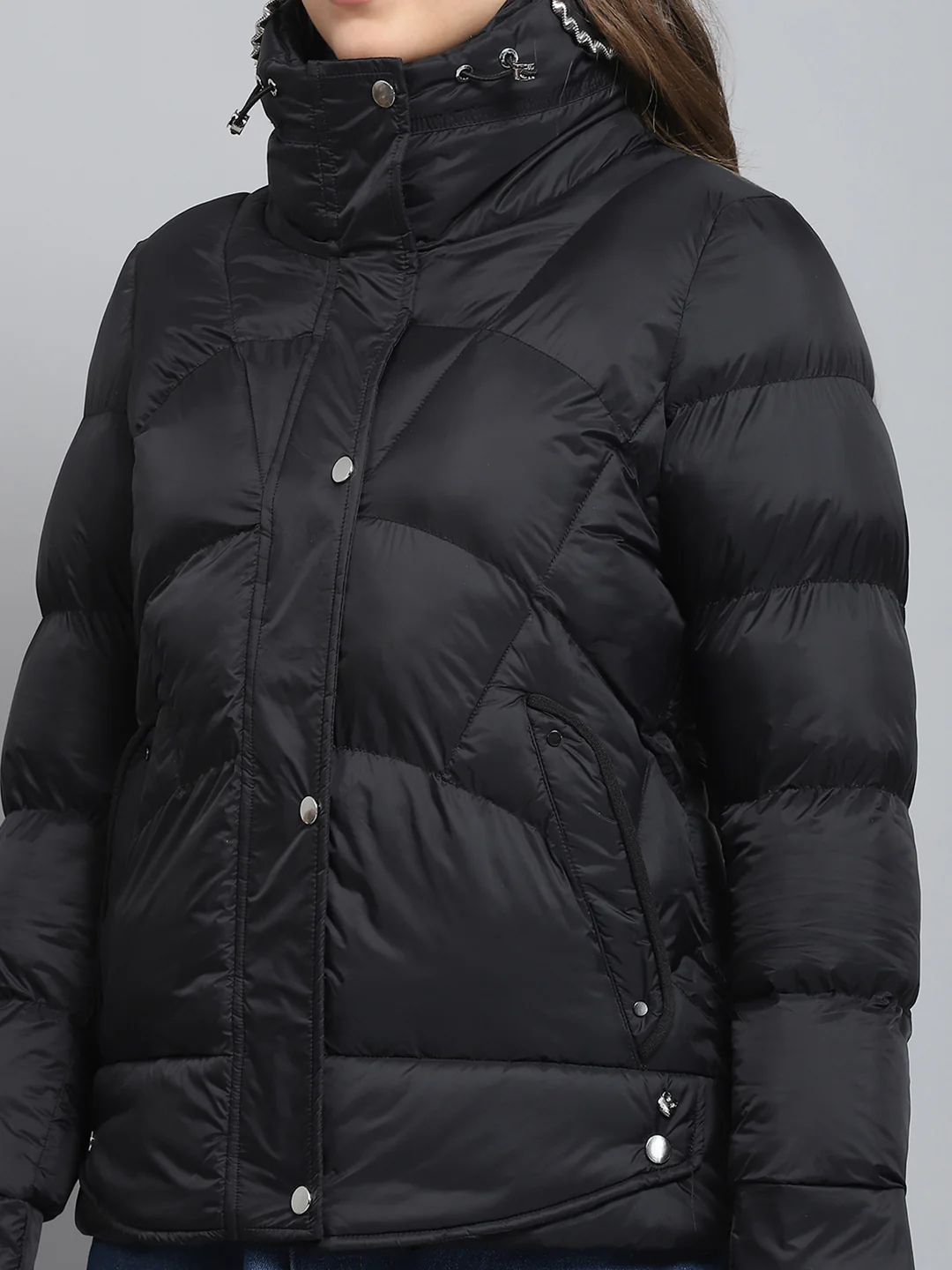 Women Black Self Design Collar Full Sleeve Jacket - Image 6
