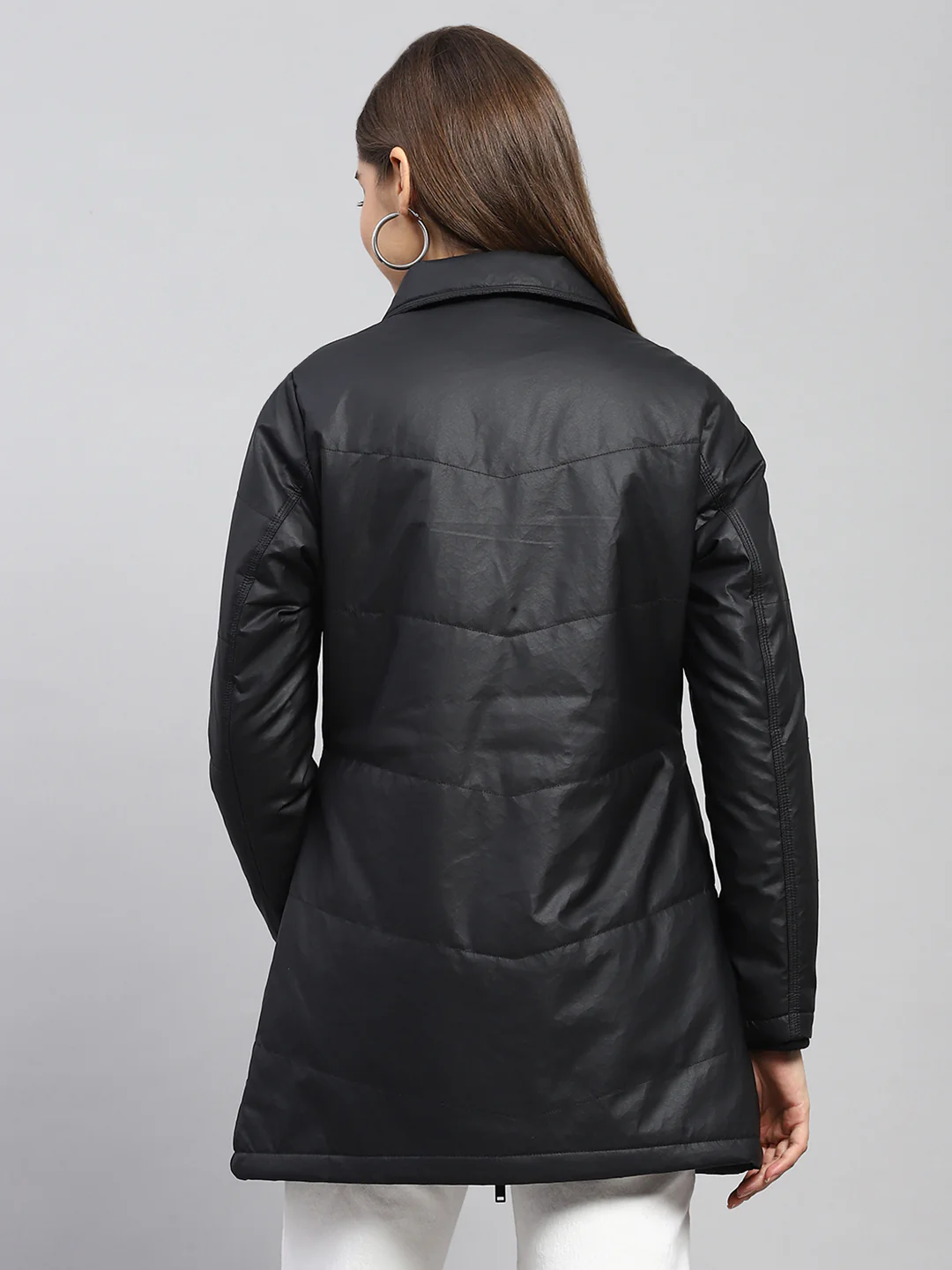 Women Black Self Design Collar Full Sleeve Jacket - Image 5