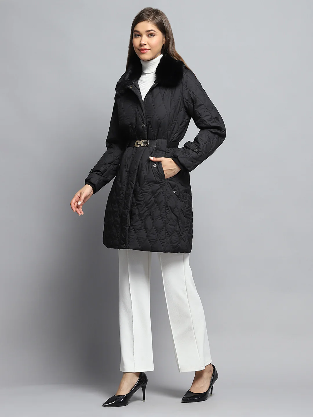 Women Black Self Design Collar Full Sleeve Jacket - Image 3