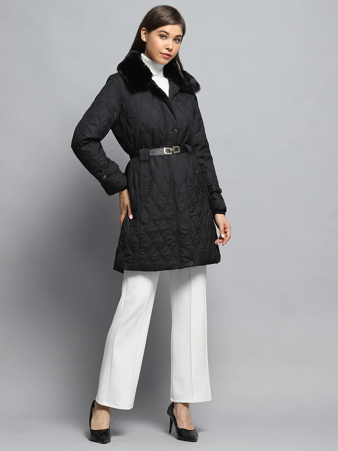 Women Black Self Design Collar Full Sleeve Jacket - Image 4