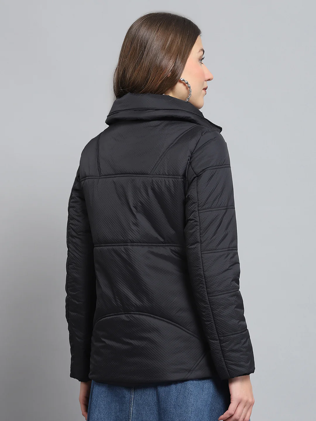 Women Black Self Design Collar Full Sleeve Jacket - Image 5