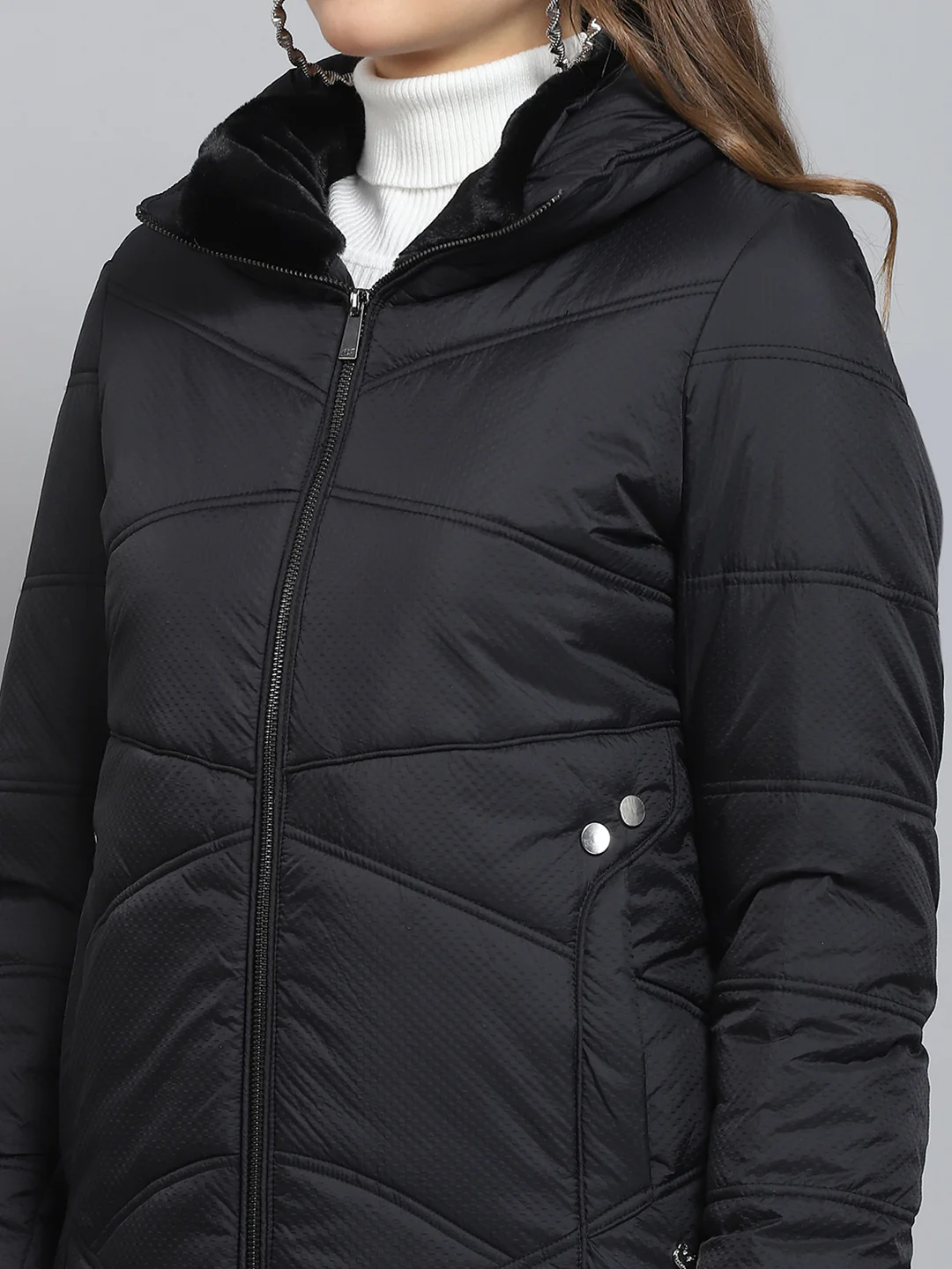 Women Black Self Design Collar Full Sleeve Jacket - Image 7
