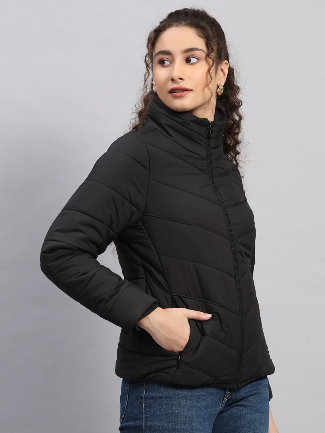 Women Black Self Design Collar Full Sleeve Jacket - Image 4