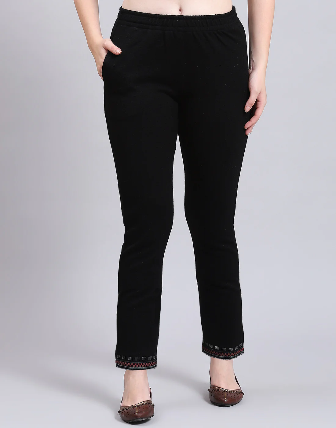 Women Black Self Design Collar Full Sleeve Kurtis Set - Image 9