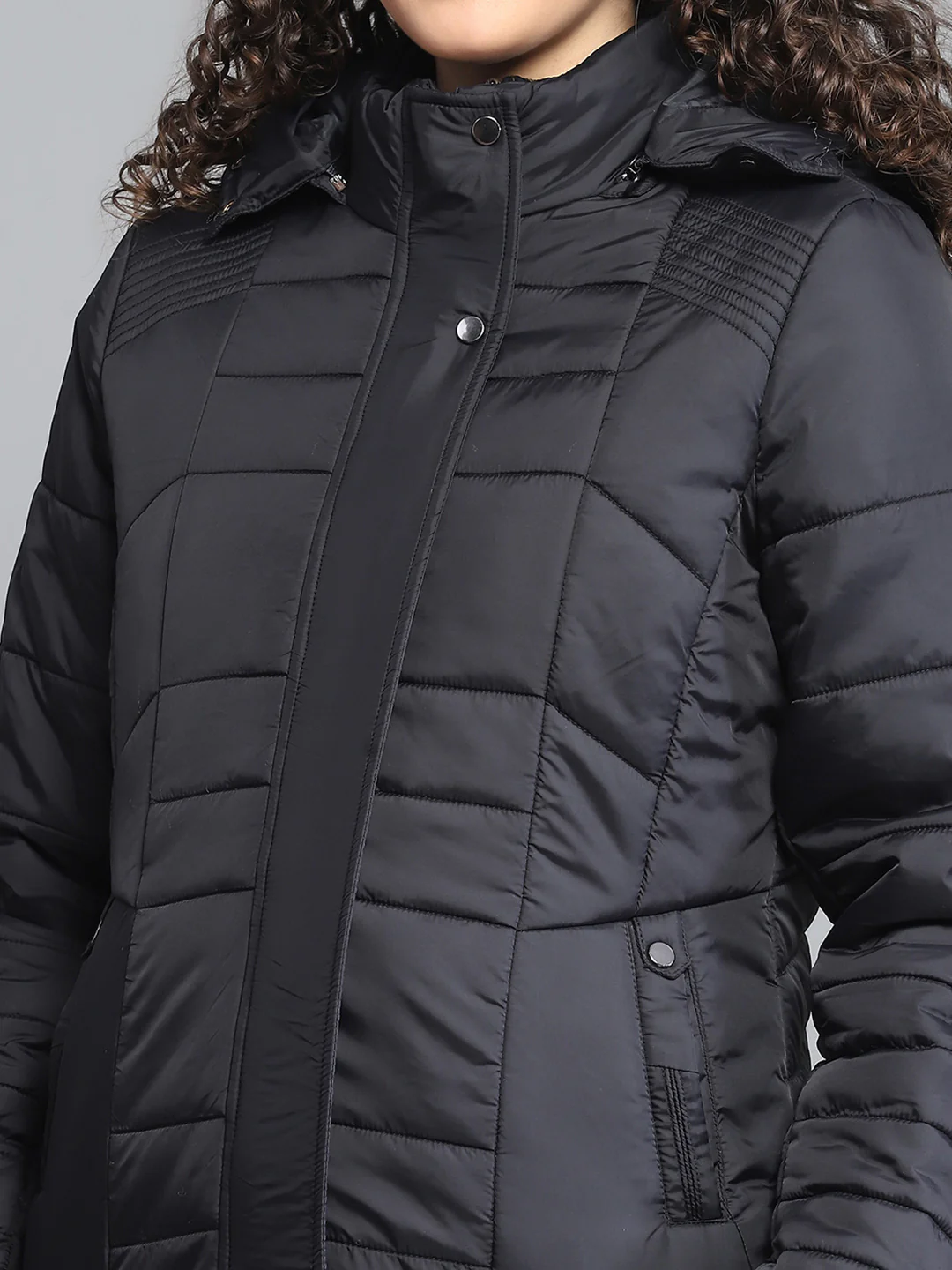 Women Black Self Design Hooded Jacket Set (1 Full & 1 Half Sleeve Reversible) - Image 7