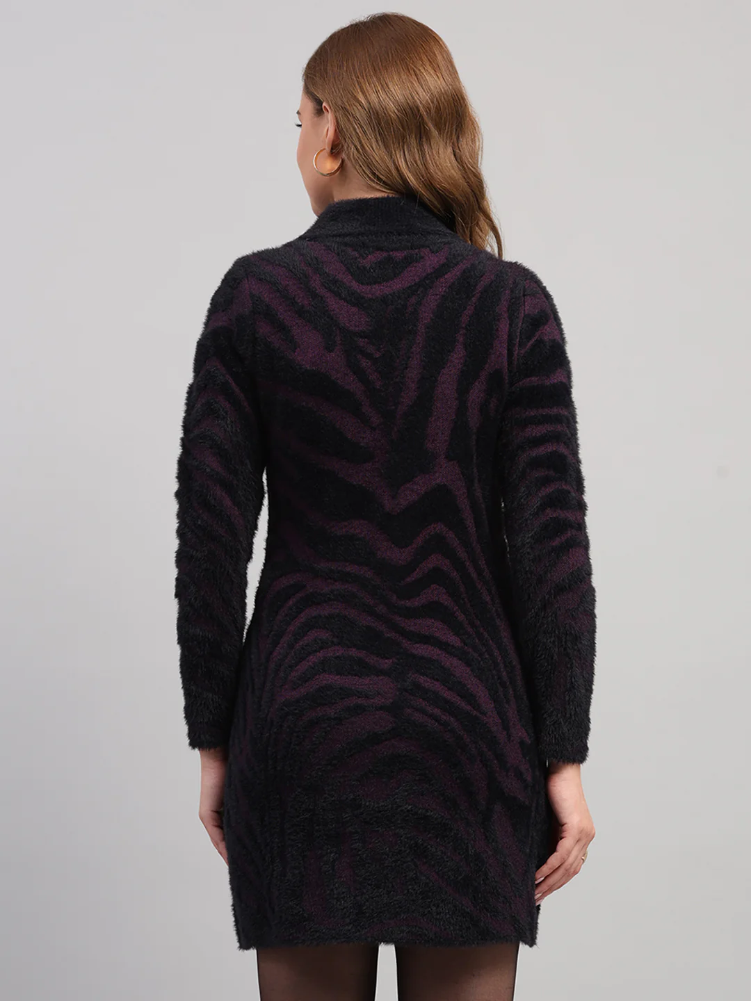 Women Black Self Design High Neck Full Sleeve Winter Top - Image 5