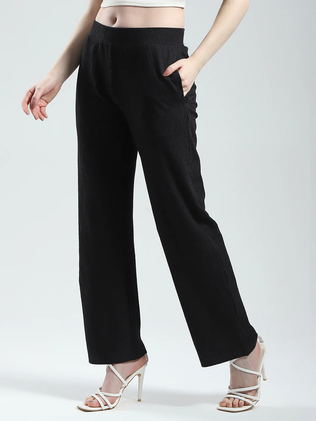 Women Black Self Design Regular Fit Lower - Image 3
